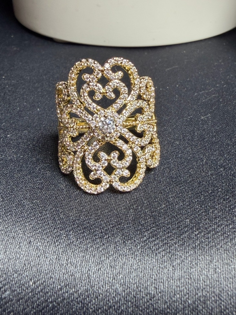 Gold Crystal Filigree Cocktail Ring